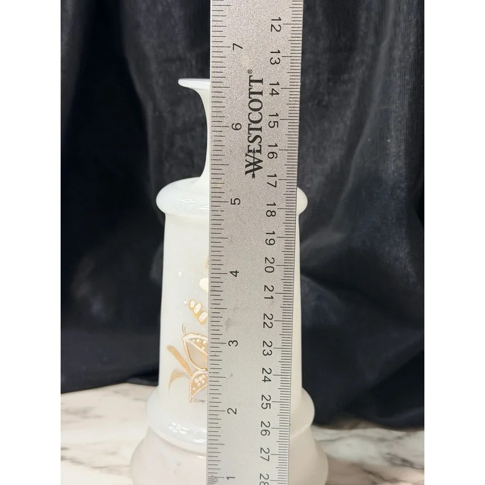Antique Bristol White‎ Satin Glass Hand Painted Vase/Bottle 8
